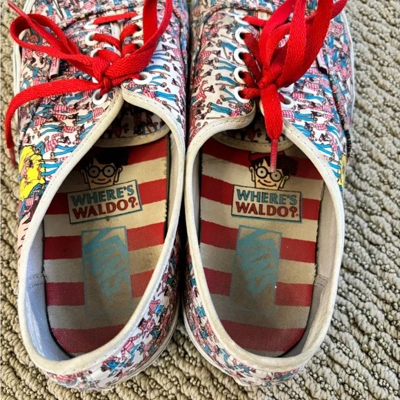 Colorful Where’s Waldo Vans Sneakers with Red Laces, size 10.5 - Picture 3 of 7